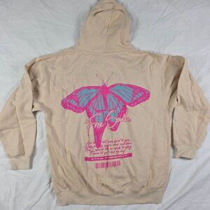 PacSun Free Soul Mens XL Beige Butterfly Graphic Hoodie Lightweight Casual Wear